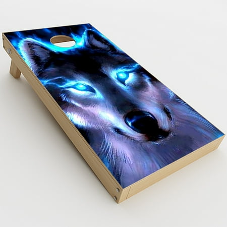 Skin Decal For Cornhole Game Board (2Xpcs.) / Wolf Glowing Eyes Fire