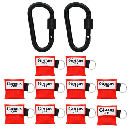 Gimars Mini CPR Mask Barrier Shield Mask Kit with D Shape Carabiner, Easy to Carry for Car,Backpack, Purse, Keys, Glove box, Boat,Work and More, 10 Pack, Cyber Monday / Green Monday