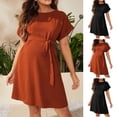 thumbnail image 1 of Sentmoon Robe de Maternité Col Rond Couleur Unie Robe Maxi Manches Courtes Coupe Régulière Sortie les Vacances Robes d'Été pour Femmes pour Voyage et Vacances Rouge P, 1 of 7