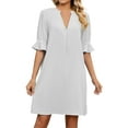 thumbnail image 2 of Elainilye Fashion Summer Dresses for Women 2024 Casual Sexy Summer V Neck Short Sleeve Loose Solid Dress,White, 2 of 7