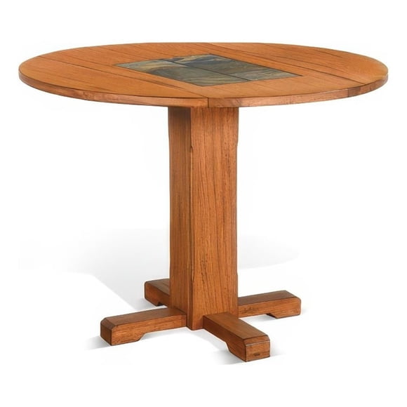 Marv Table à Manger avec 2 Feuilles Tombantes-Plateau Rond de 40 Pouces-Bois Brun