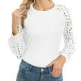 thumbnail image 1 of Pull en Tricot Fin à Col Rond pour Femmes Pull à Manches Longues avec Manches en Dentelle Ajourées, 1 of 7