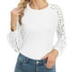 thumbnail image 4 of Blusas de manga larga con encaje hueco, blusa de cuello redondo con manga larga y encaje hueco, claridad notable, 4 of 7