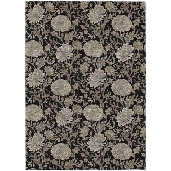 HomeRoots 581219 9 x 12 ft. Floral Washable Indoor & Outdoor Rectangle Area Rug, Black, Taupe & Beige