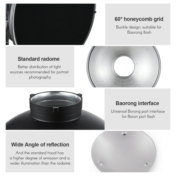 30cm/11.8in Standard Reflector Beauty Dish  Mount With White Diffuser Reflector  Grid For Studio Portrait Photography Strobe Flash Light