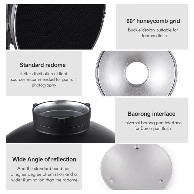 30cm/11.8in Standard Reflector Beauty Dish Bowens Mount with White Diffuser Reflector Grid for Studio Portrait Photography Strobe Flash Light