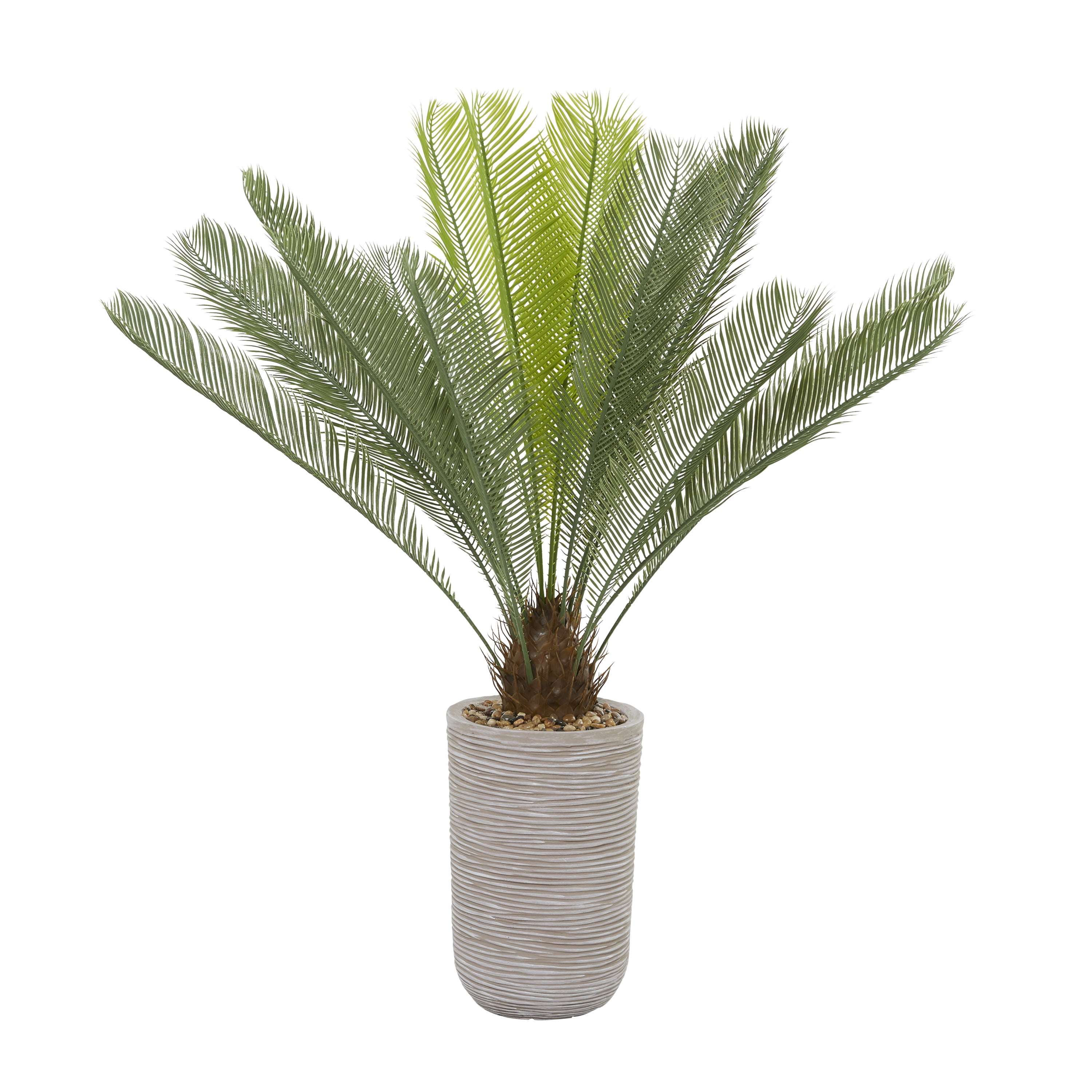 DecMode 45" Artificial Sago Palm Plant in Realistic Leaves and Beige Ceramic Pot