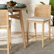 bali & pari Sofia Rattan and Mahogany wood BOHO Counter Stool, Natural