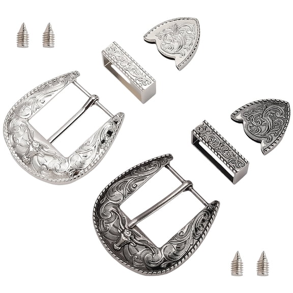 2 Sets 2 Colors Western Style Belt Buckle Set Silver Alloy Metal Mens Novelty Replacement Decorative Engraved Belt Buckles Strap Bulk