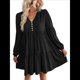 thumbnail image 2 of Vestidos Cortos de Larga para Mujer, Cuello en V, Informales, Holgados, con Vuelo, con , Estilo Bohemio para Vacaciones, para Otoño Negro XL, 2 of 8