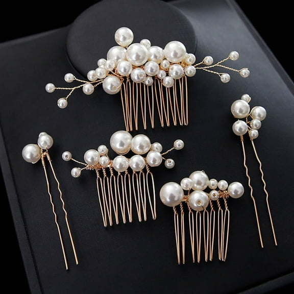 Pearl Hair Comb for Wedding Pearl Hair Clips Bridal Pearl Bobby Pins Set Gold Bridesmaid Hair Accessories for Women and Brides 5PCS