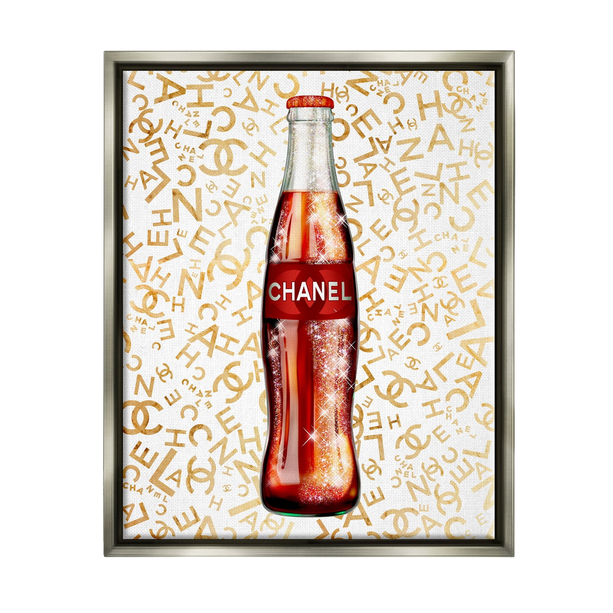 Stupell Industries Trendy Glam Pattern Vintage Style Soda Bottle Graphic Art Luster Gray Floating Framed Canvas Print Wall Art, Design by Ziwei Li