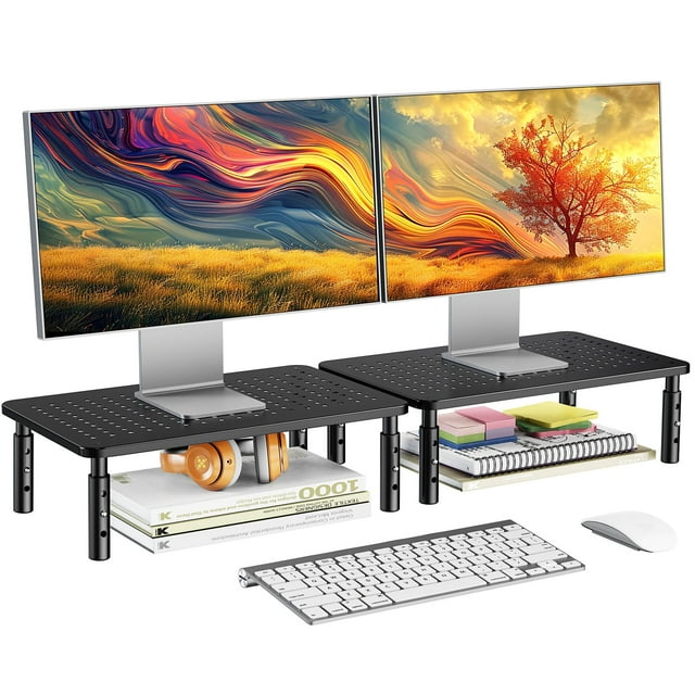 Soporte de monitor HUANUO ajustable en altura para 2 monitores, paquete de 2