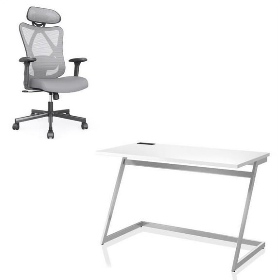 Furniture of America 2-Piece Home Office White Metal Desk and Chair Set
