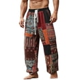thumbnail image 2 of SGFCWSX Mens Harem Pants Patchwork Elastic Waist Drawstring Loose Boho Hippie Beach Casual Pants Wine Size 4XL, 2 of 5