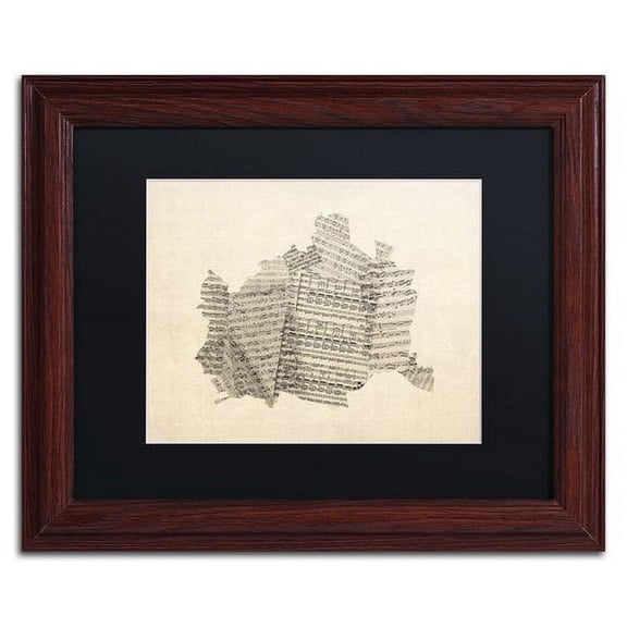 Trademark Fine Art "Old Sheet Music Map of Vienna Austria" Canvas Art by Michael Tompsett Black Matte, Wood Frame