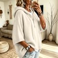 thumbnail image 5 of HaCpiu Women's Henley Hooded Knit Poncho, Solid Loose 3/4 Sleeve Pullover, Lightweight Button-Up Drape Sweater with Drawstring, Beige L, 5 of 6