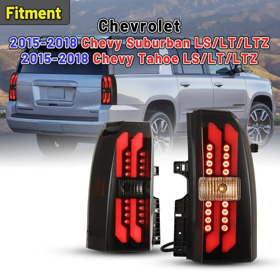 Winjet LED Taillights Pair for 2015-2018 Chevy Suburban Tahoe Rear Lamps Black/Smoke Lens