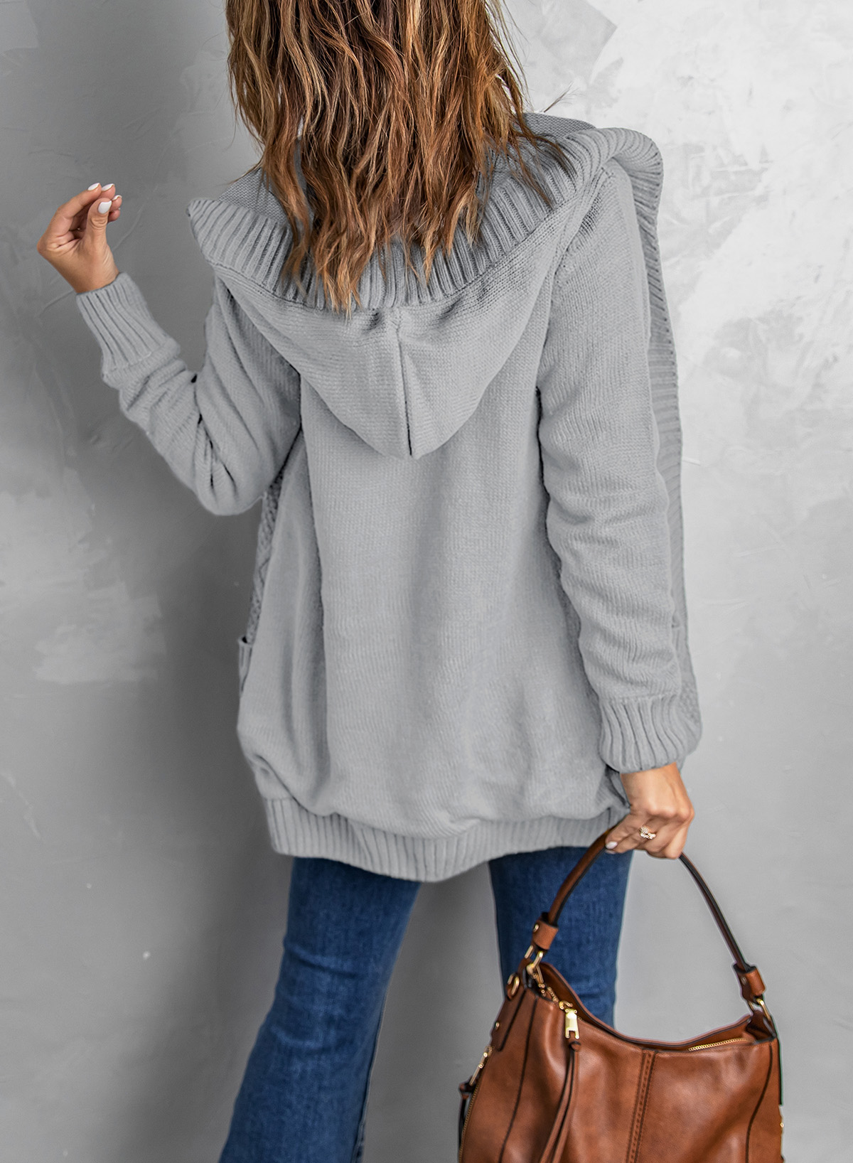 Men's Hooded Cardigan Jumper – Knitted Sweater With 4 Pockets (Charcoal Grey/Navy Blue)