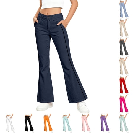 WDDDD Girls Flared Slim Solid Casual Bottom Everyday Trousers Navy 9-10 Years