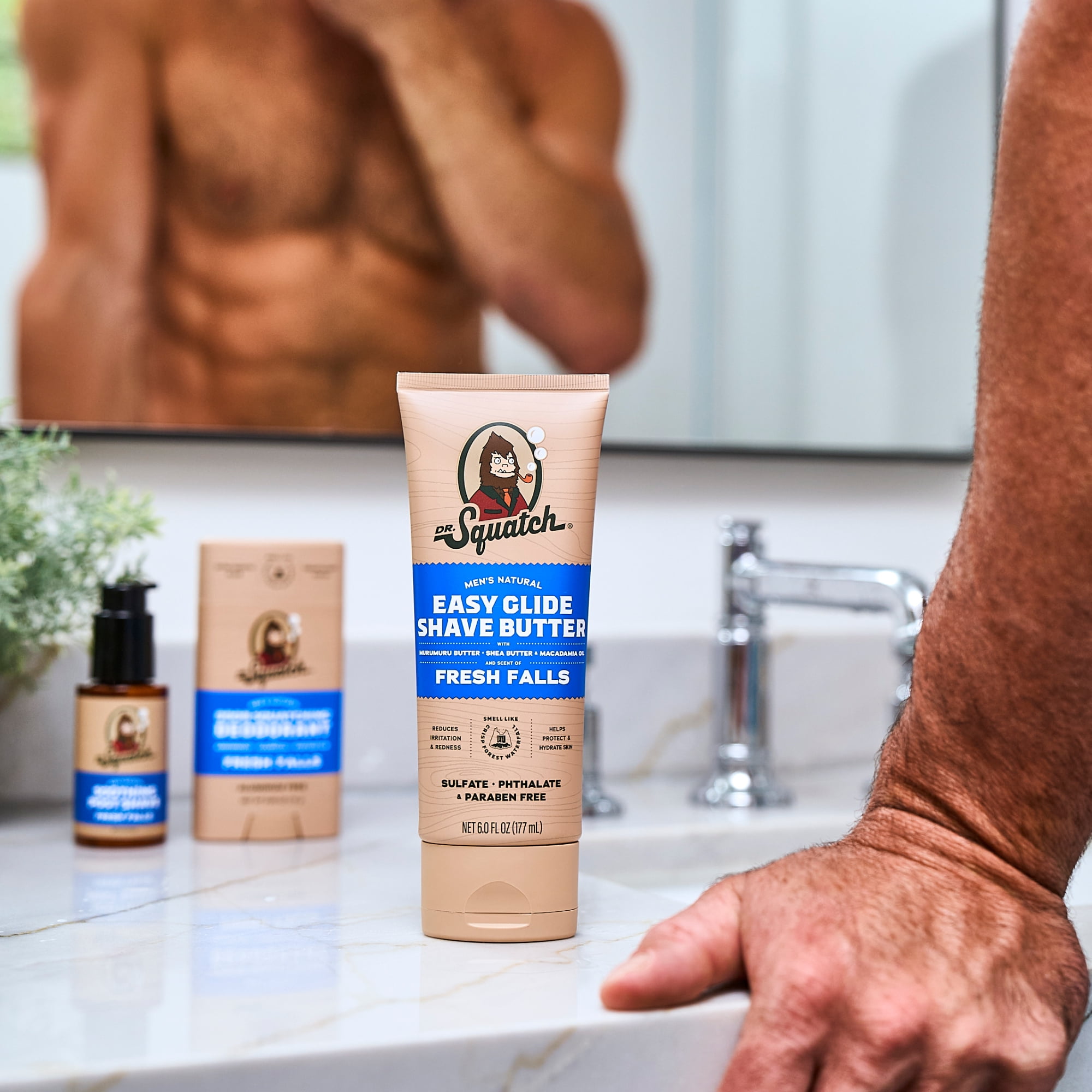 Dr. Squatch Mens Moisturizing Shave Butter, Easy Glide Natural Thick & Creamy Shaving Butter for Men, Fresh Falls, 6 fl Oz