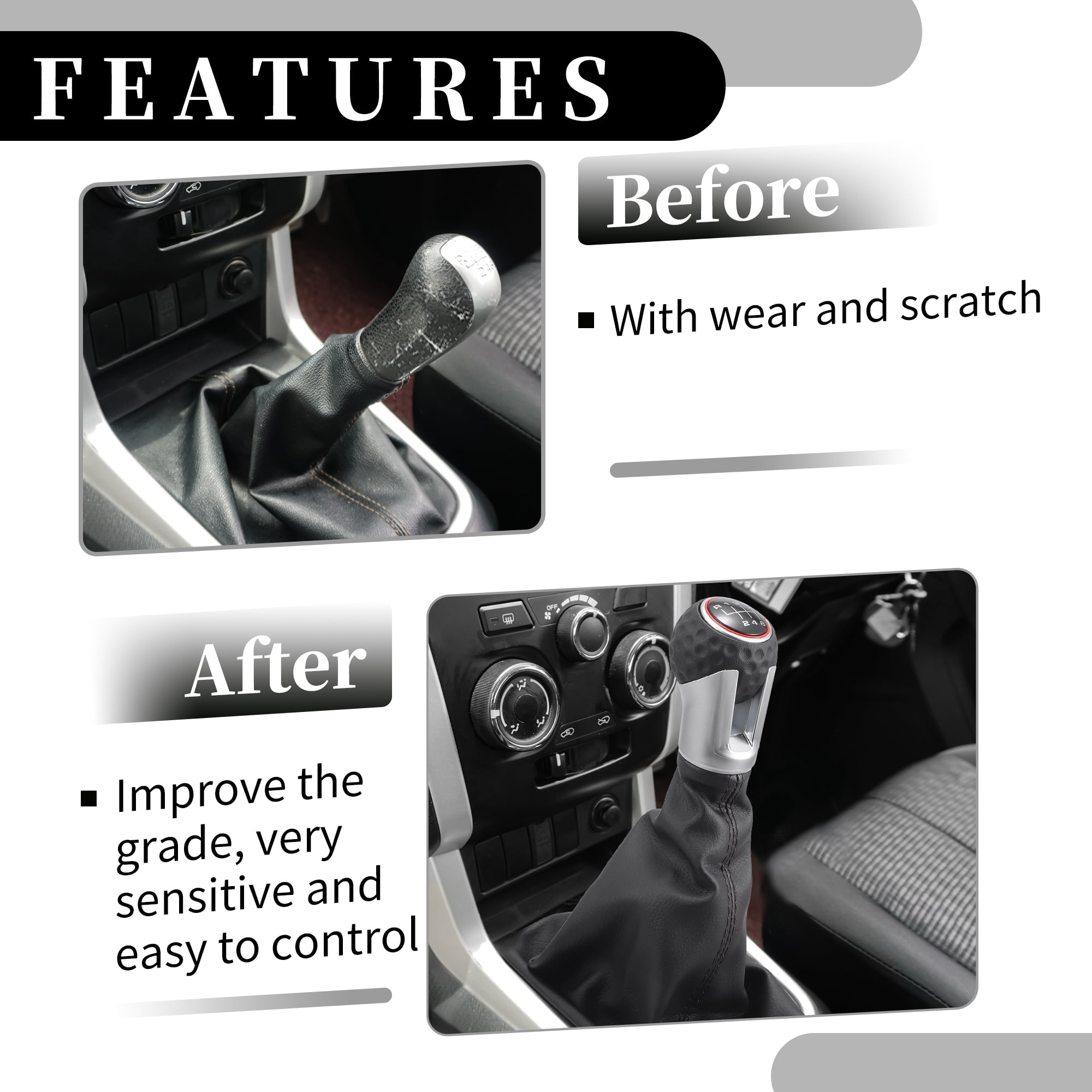 6 Speed Manual Gear Shift Knob with Dust Cover - Stick Shifter Knob - for VW Golf 2013-2017 Faux Leather