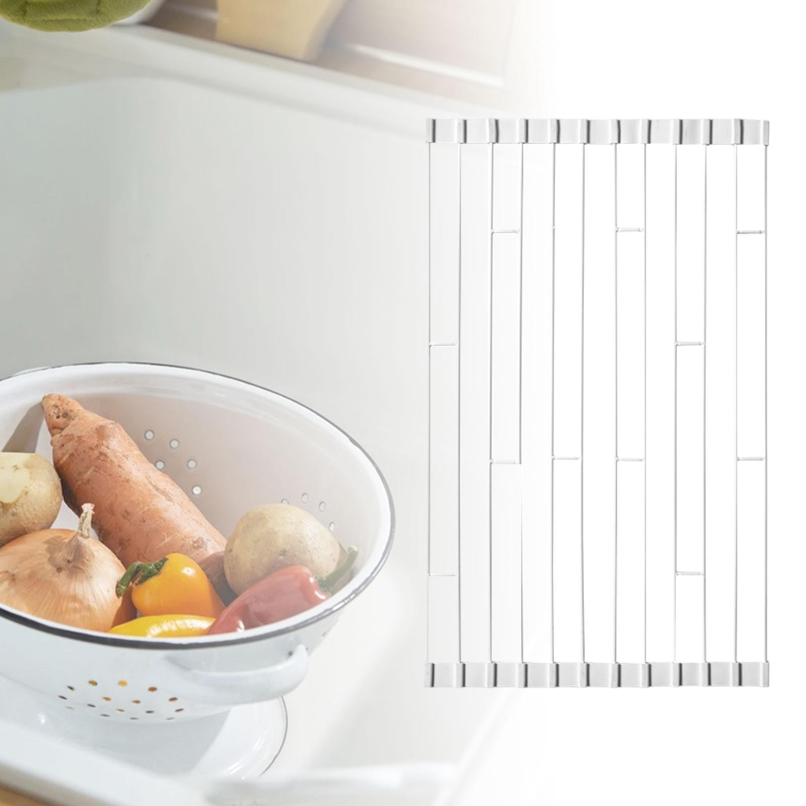 Fiocias Roll up Dish Drying Rack Space Saving Folding Sink Drying Mat Silicone Dish Rack L
