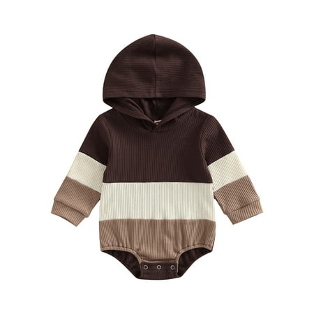 

Musuos Baby Boys Girls Spring Romper Long Sleeve Patchwork Waffle Hooded Romper Toddler Snap Crotch Triangle Jumpsuit