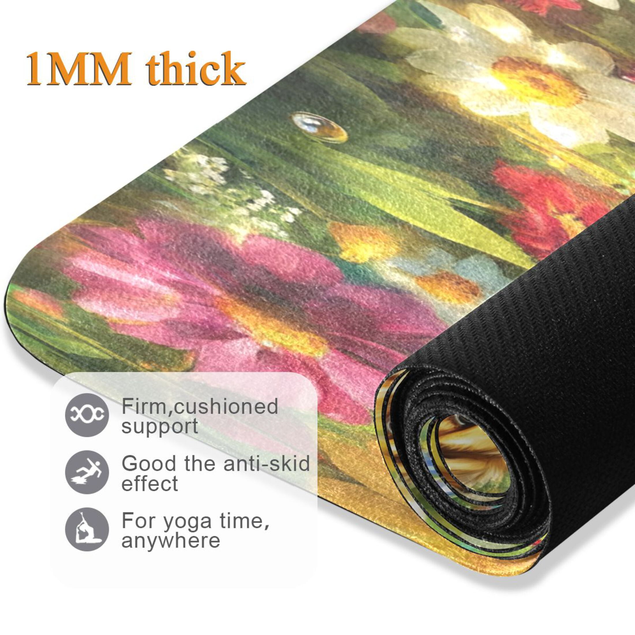 BZSMCE Yoga Mat Women Dogs with Flowers and Butterflies Fitness Mat