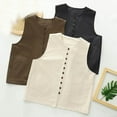 thumbnail image 6 of JGGSPWM Women's Linen Vest Summer Sleeveless Scoop Neck Waistcoat Lightweight Work Casual Cotton Blazer Vest Yellow M, 6 of 6