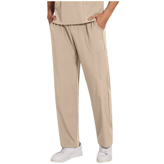 Clearance! Grrvtrz Cargo Scrub Pants for Men — Classic Straight Leg Fit, 4Pockets, 4-Way Stretch, Anti-Wrinkle Drawstring Scrub Pants