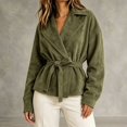 thumbnail image 2 of SONXAHE Faux Suede Wrap Tie Waist Jacket For Women Lapel Collar Long Sleeve Cropped Casual Outerwear Coat, 2 of 4