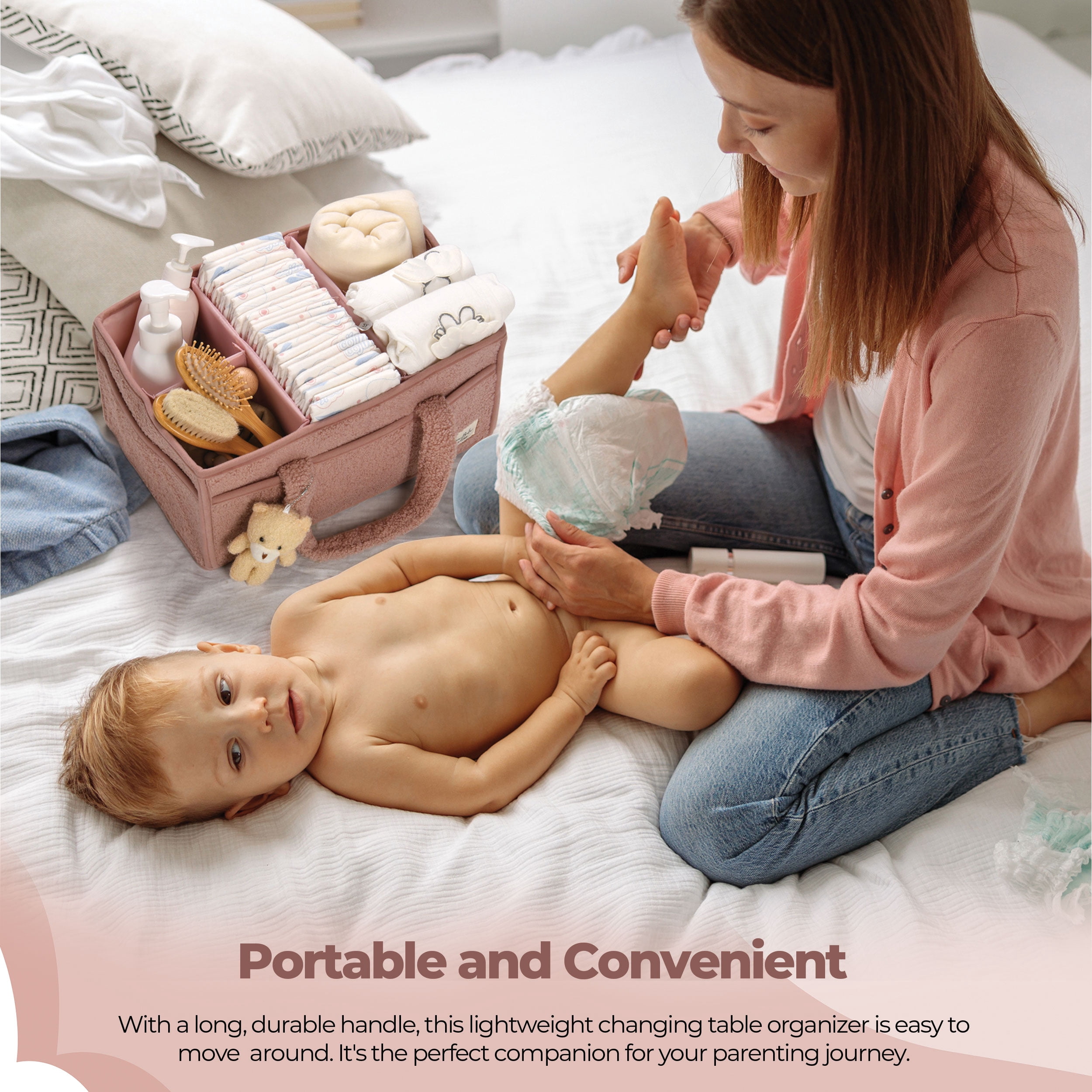 Baby Diaper Caddy Organizer for Changing Table, Portable Nursery Storage Basket Dresser Top