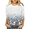 thumbnail image 2 of Cavosen Sparkle Tops for Women Plus 3/4 Sleeve Gradient Glitter Shiny Print T-Shirts Round Neck Casual Blouse Dressy Fashion Pullover Shirts Flowy Workout Tees Summer Vacation XL, 2 of 5
