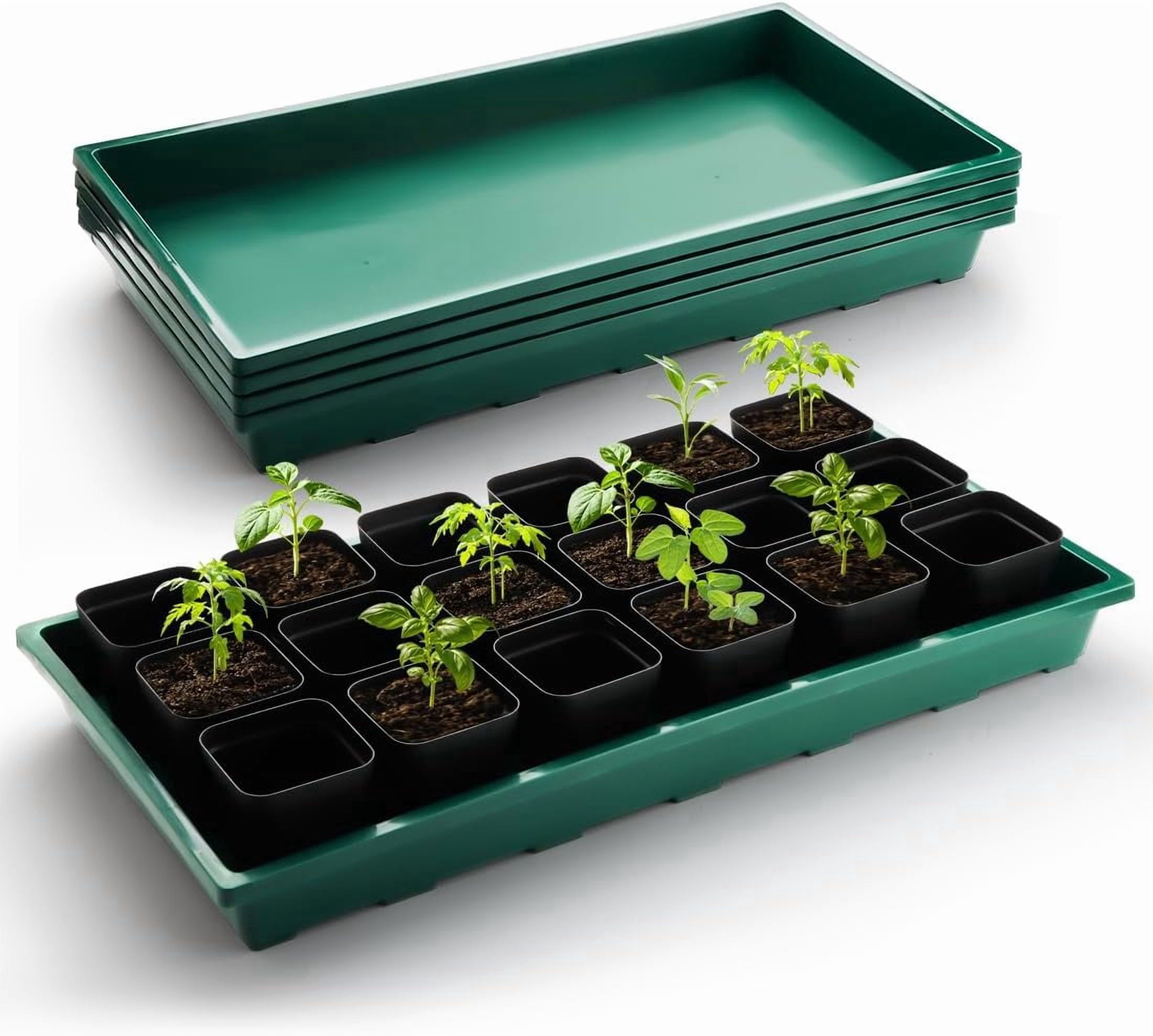 Seed Starter Plant Nursery Pots Trays, 5-Pack of Plastic Green Flats for Carrying and Holding Planting Pots