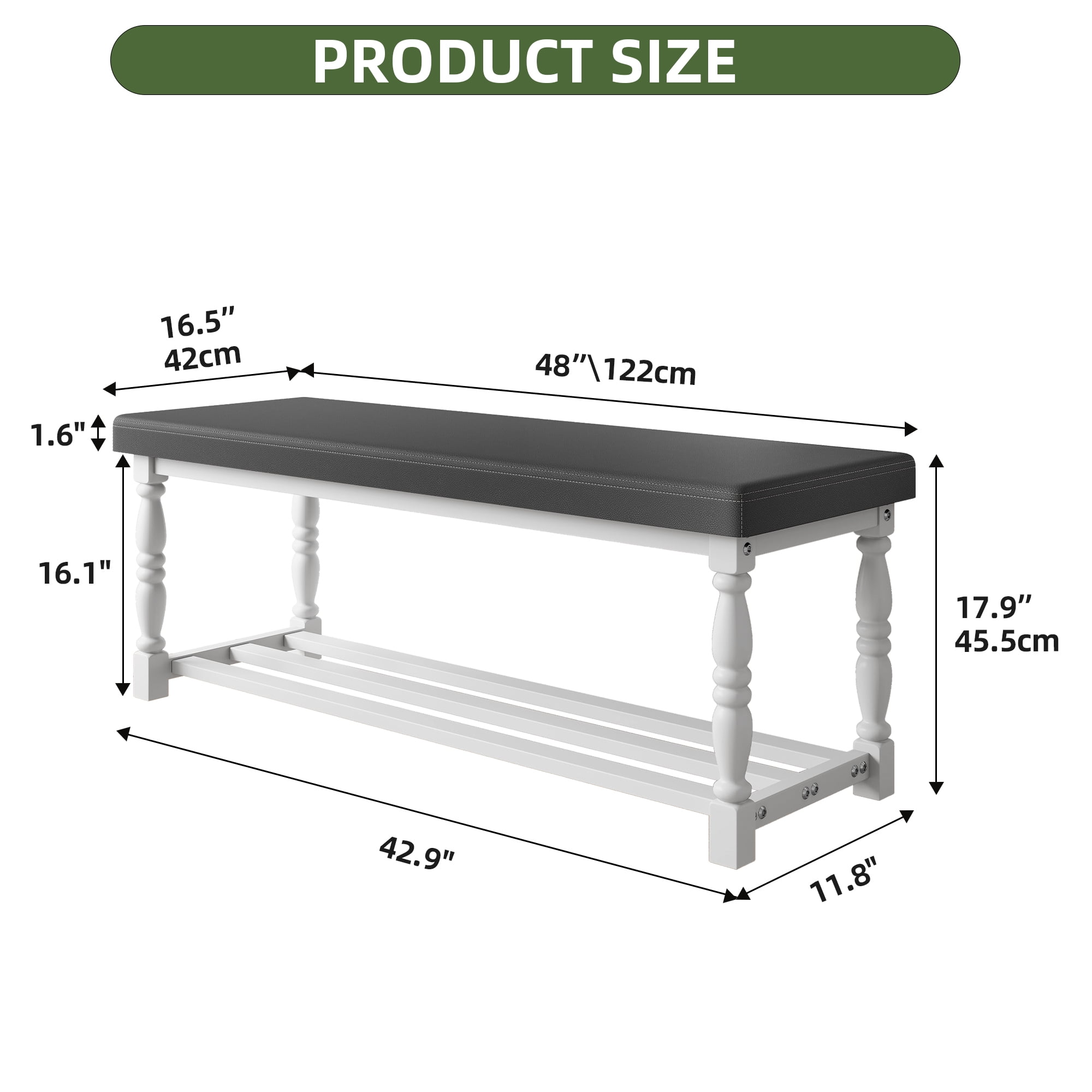 Uforic 48" Rectangular Shoe Bench with Shelves, Storage & Cushioned  Seat,Shoe Rack with Roman Style Legs - White & Gray