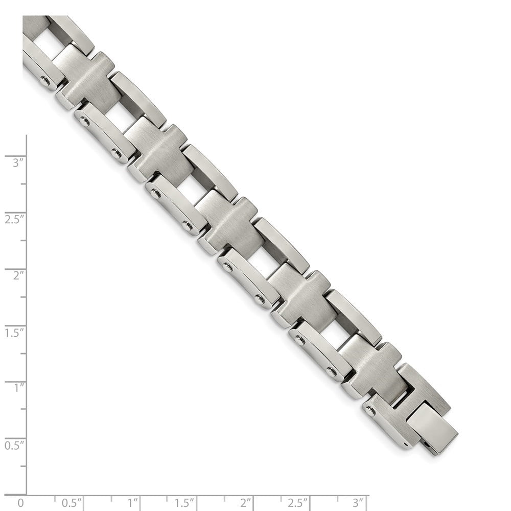 Diamond2Deal Stainless Steel Brushed and Polished Open Cross Link Bracelet for Men 8.5"