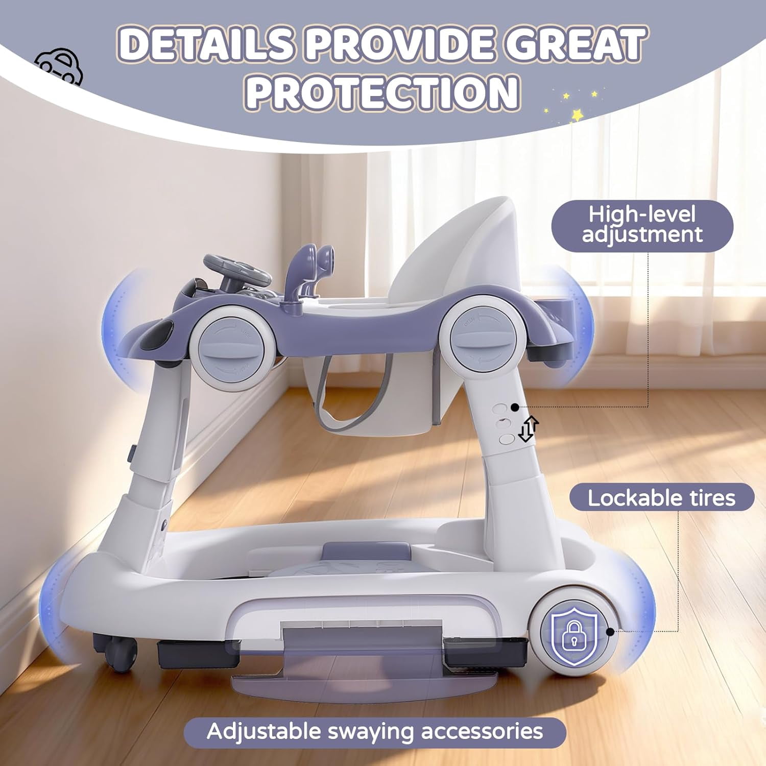 5 in 1 Baby Walker for Boys Girls,Foldable,Music,Jumper,Rocking,Push W/ 3 Height Adjustable for Infant 6-18 Months,Dark Blue