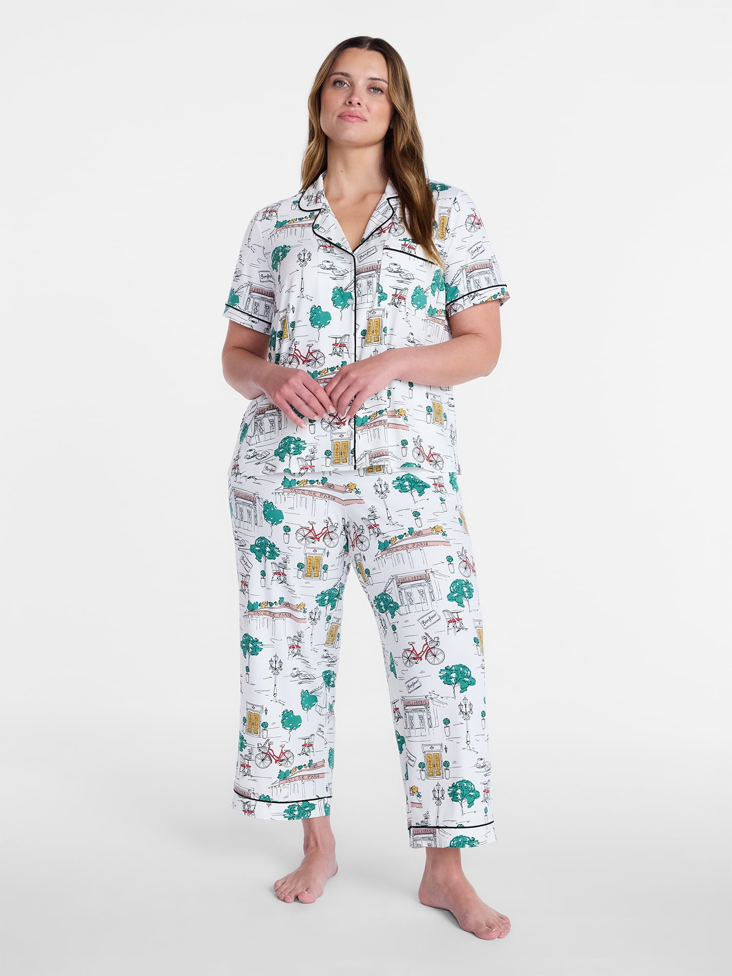 Joyspun Women's Dreamy Soft Collection Notch Collar Top and Capri Pants Pajama Set, 2-Piece, Sizes XS-3X