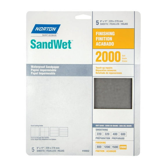 Norton 48052 9" X 11" 2,000 Grit Wet Sand Sheets 5 Count