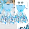 thumbnail image 2 of Vestido informal con estampado de flores para niña, ropa elegante de verano, estilo coreano, manga voladora con lazo, para uso diario, 2 of 4