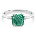 thumbnail image 2 of Gem Stone King 3.01 Ct Cushion Green Malachite with White Diamond 10K White Gold Ring (Size 8), 2 of 5
