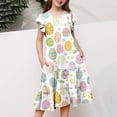 thumbnail image 5 of Girls Easter Dress Short Sleeve Puff Sleeve A-Line Tiered Ruffle Party Dress with Egg Print for Spring,Size 4-5 T, 5 of 5