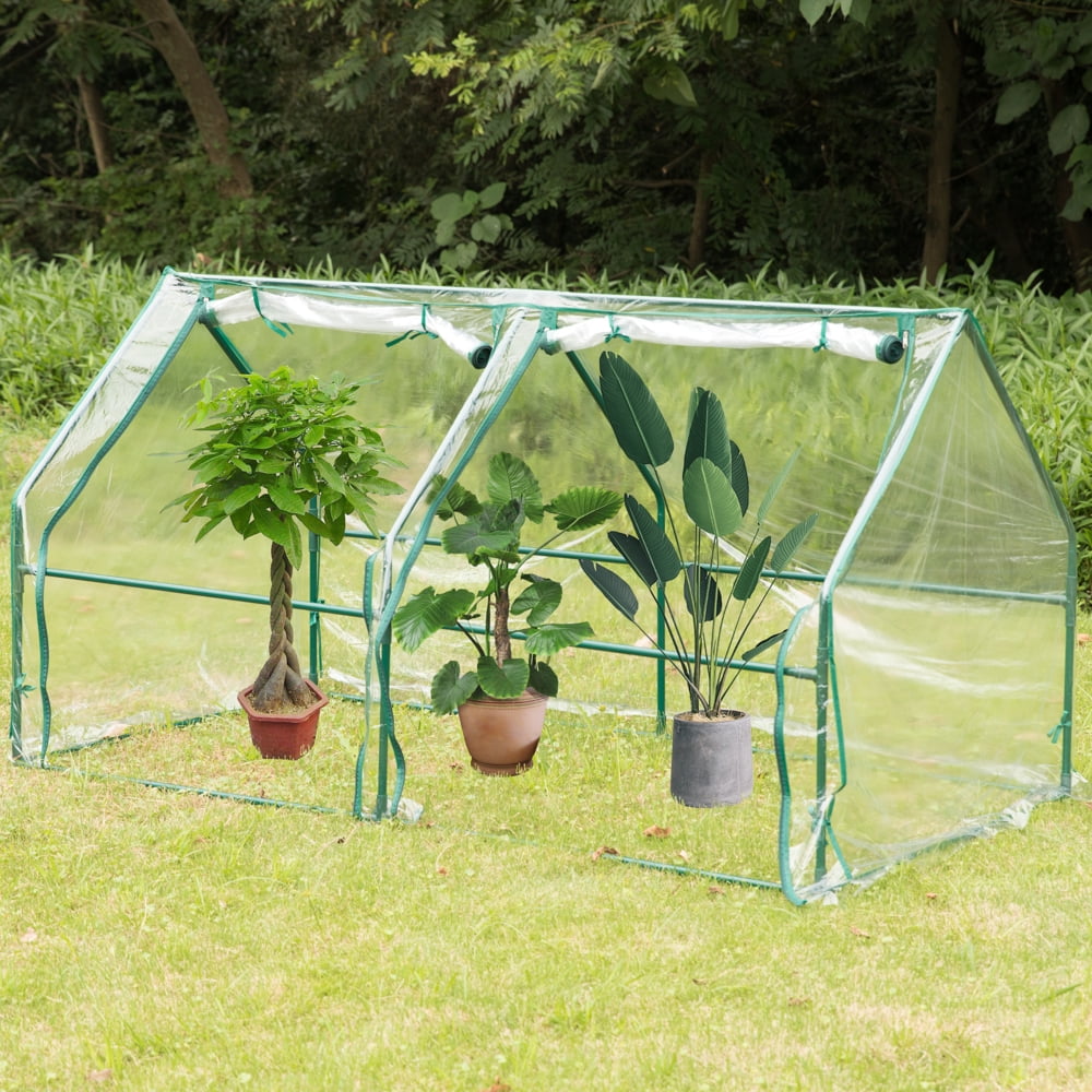 Green Outdoor Waterproof Portable Plant Greenhouse with 2 Clear Zippered Windows, Medium