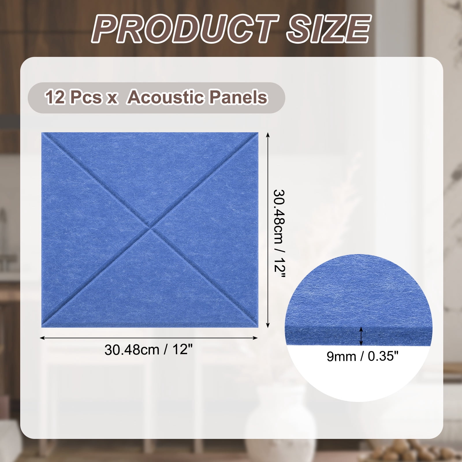 12pcs Adhesive Acoustic Panels Square High-Density Sound Proof Felt Self Stick Non-Slip Anti Vibration Pads Anti-Skid Noise 12 Inch Long x 0.39 Inch Thick, Sky Blue