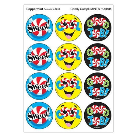 Trend Enterprises T-83305 1.25 in. Candy Compli-MINTS & Peppermint Scratch N Sniff Stinky Stickers, Large