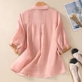 thumbnail image 4 of Jxximdong Button Up Shirts Women Women's 2024 Summer Thin Art Retro Loose Casual Solid Neck Shirt Top Pink Spring Tops XXL, 4 of 9