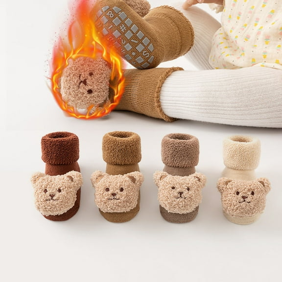 THDHVS Boys Socks,Toddler Socks,Newborn Thermal Socks with Warm Lining and Thickened for Winter Warmth Antiskid Socks Keep Toddler Cozy While Learning To Walk On Hard Floors White S