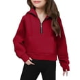 thumbnail image 5 of KAUOD Girls Cropped Hoodies Half Zipper Pullover Sweatshirts Kids Plain Cotton Soft Long Sleeve Jackets Coats with Pockets, 5 of 8