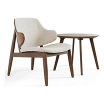 Furniture of America Callum 2-Piece Side Table and Boucle Fabric Chair in Walnut